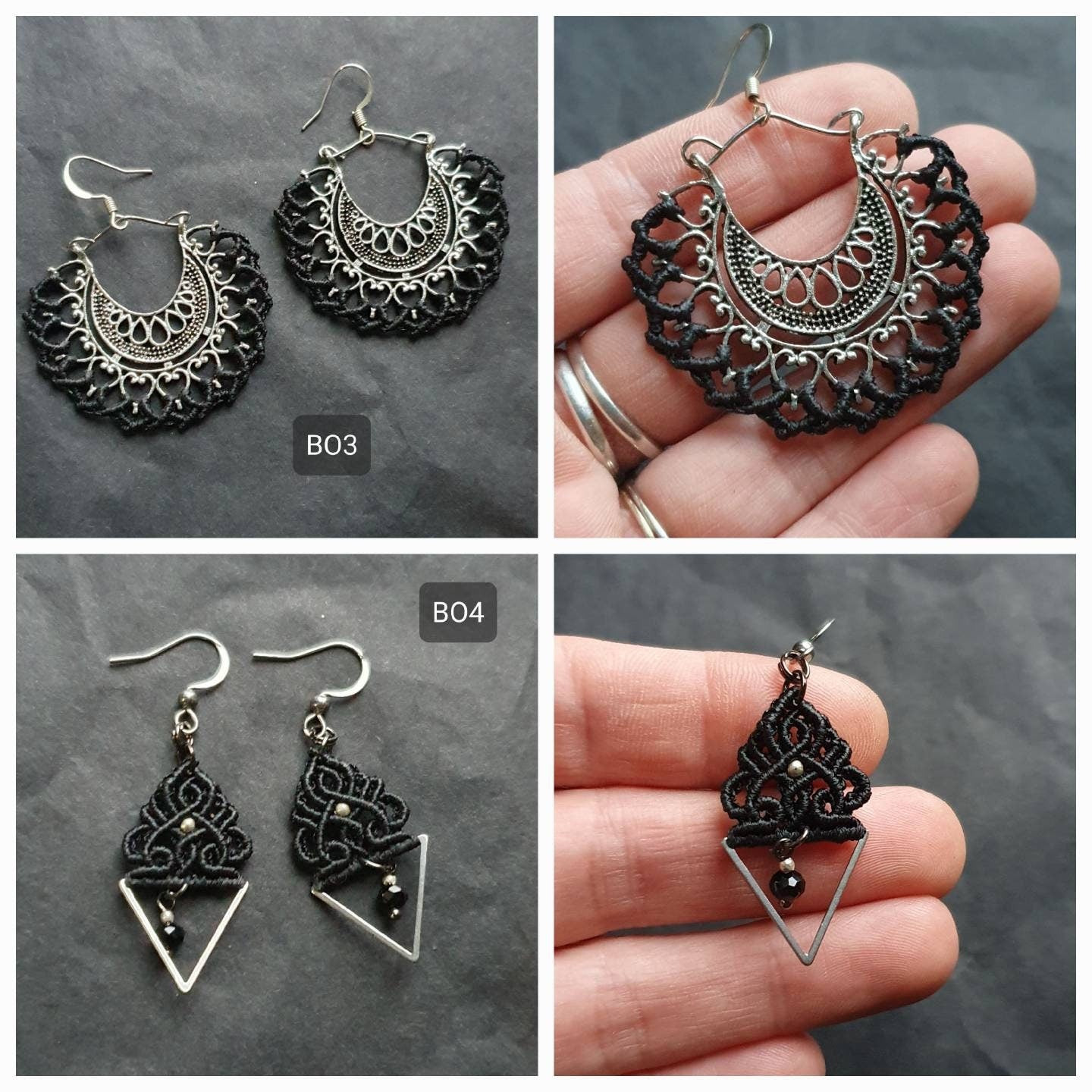 Boucles d'oreilles Micro-macramé noir