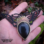 Parure Micro-macramé et Onyx Noir - collier et boucles d'oreilles Bohème