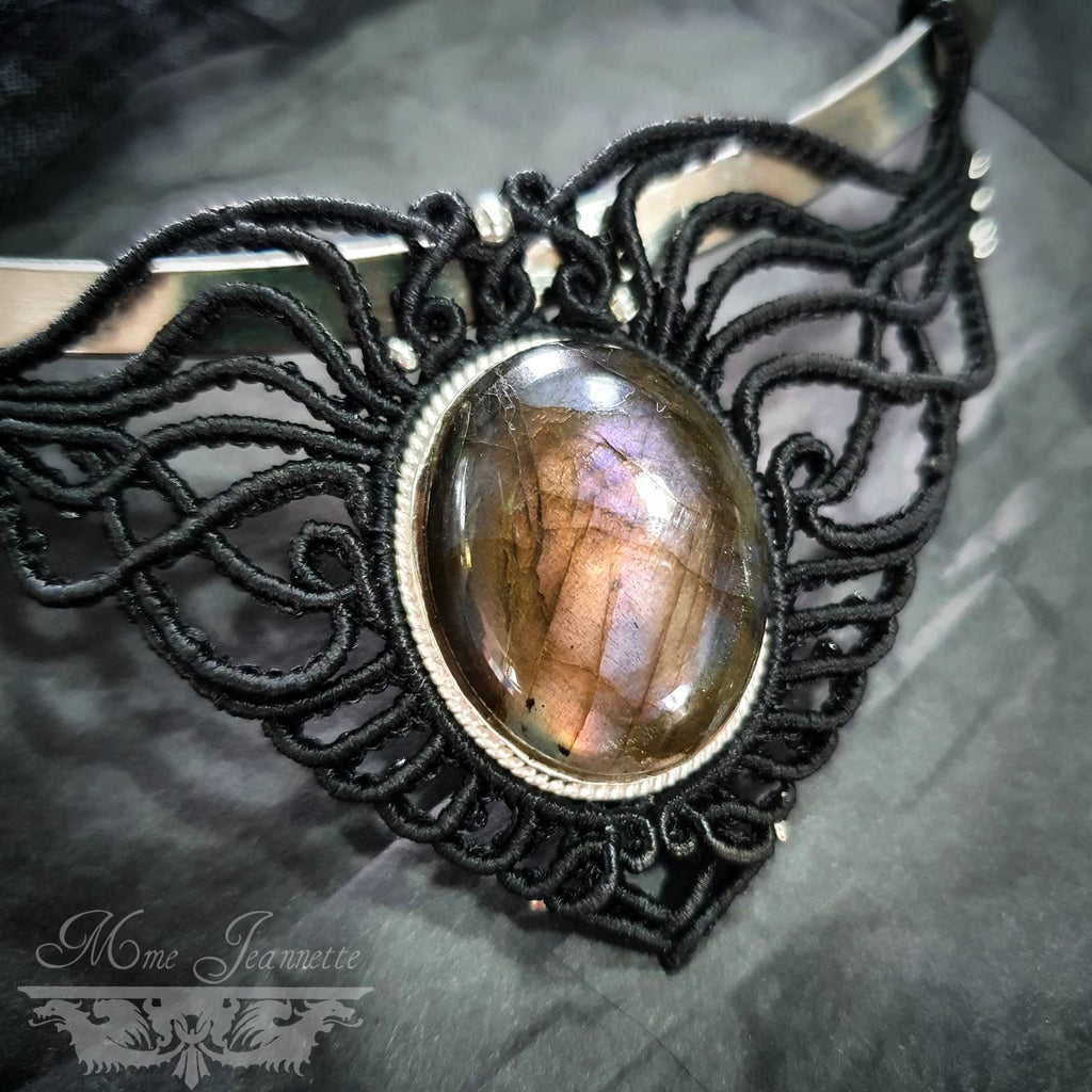 Collier plastron Labradorite et Torque Laiton Argenté- Collier Bohème, ethnique, Fusion, pagan style