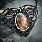 Collier plastron Labradorite et Torque Laiton Argenté- Collier Bohème, ethnique, Fusion, pagan style