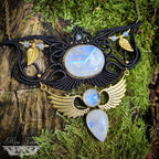 Collier Plastron Micro-macramé et Péristérite - Collier Bohème, collier ailes, déesse, tribal, ethnique