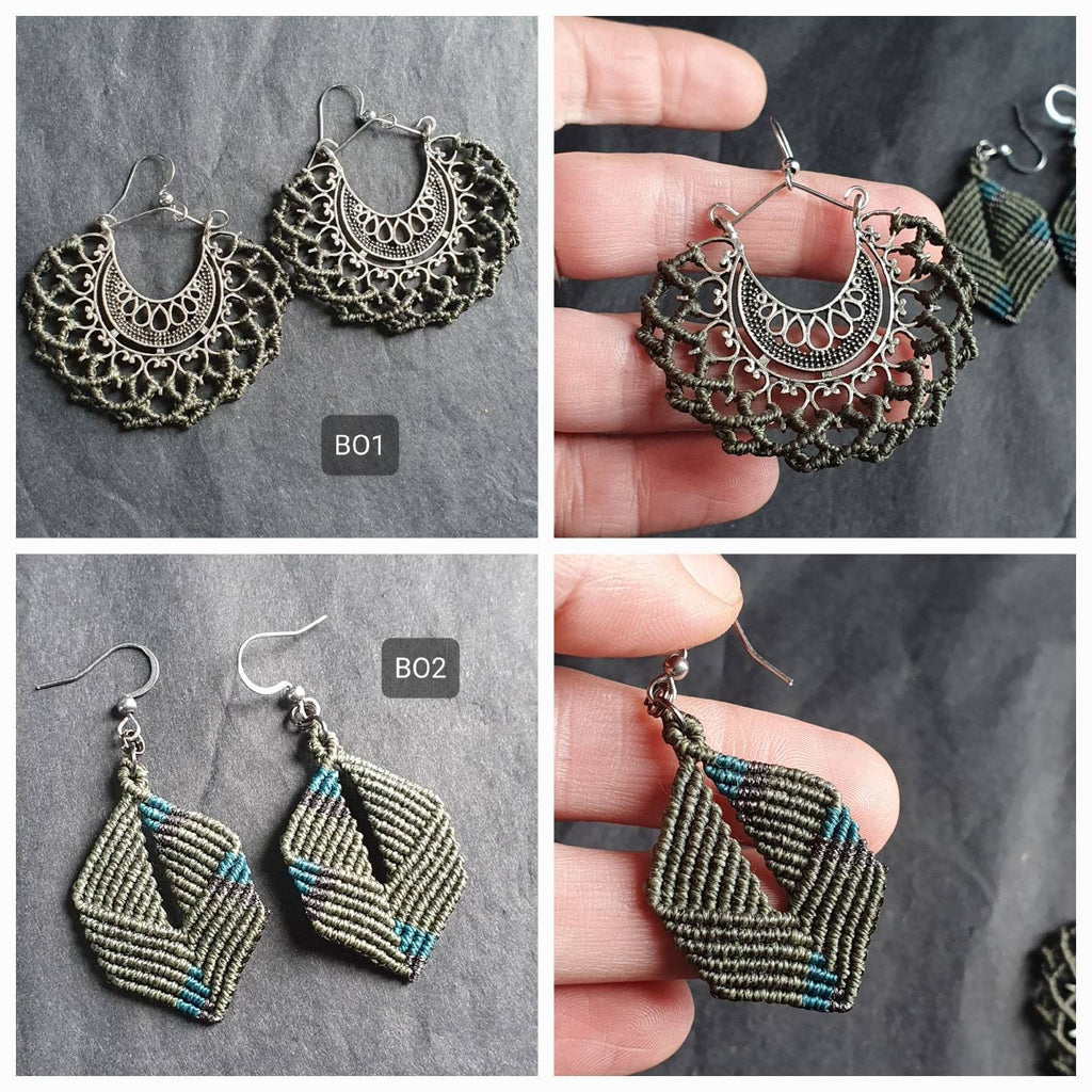 Bijoux Micro-Macramé Kaki et Améthyste