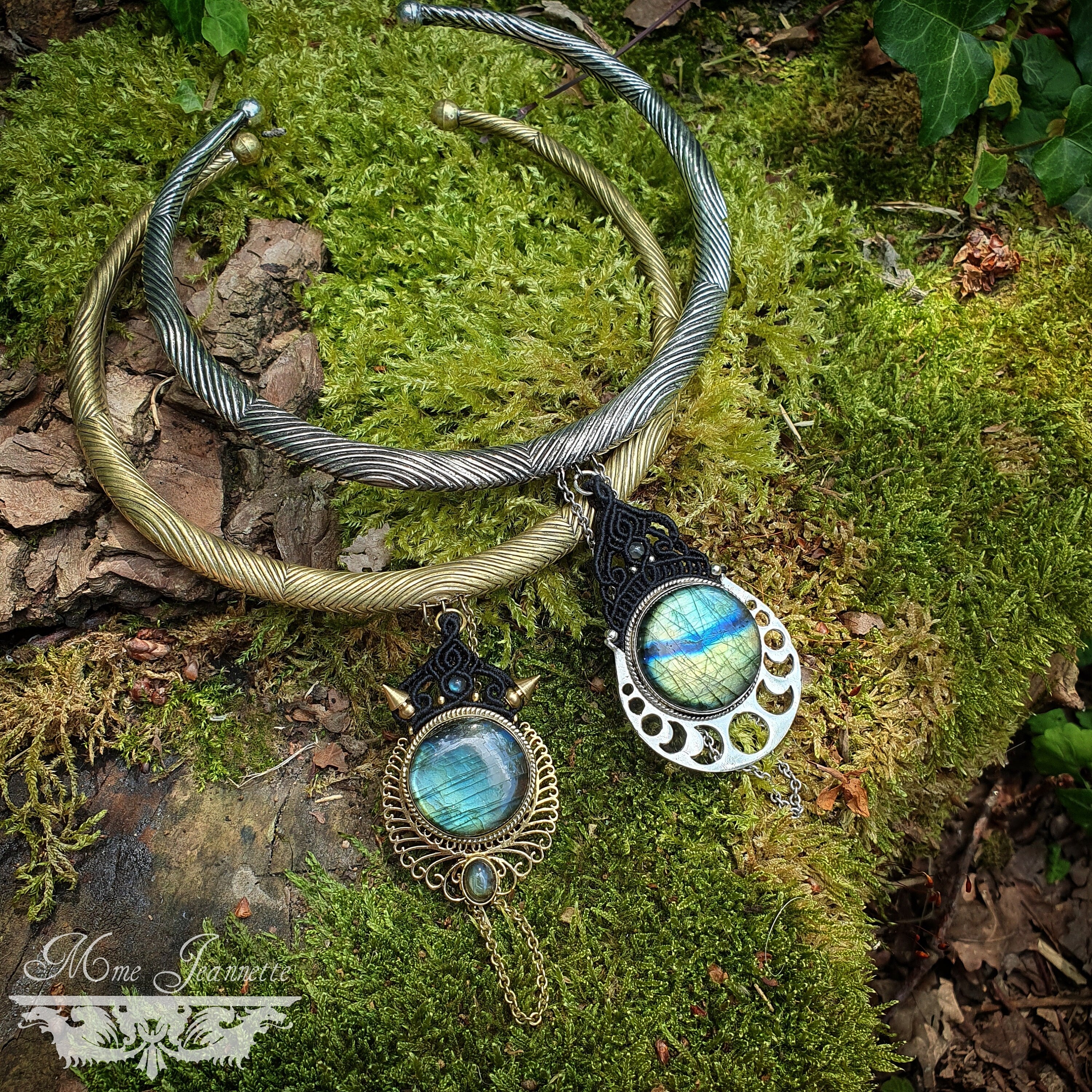 Colliers Torques Micro-macramé et pendentifs Labradorite - Collier Bohème