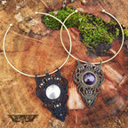 Collier Torque Plastron Pendentif Micro-Macramé - Améthyste & Pyrite - Collier chic
