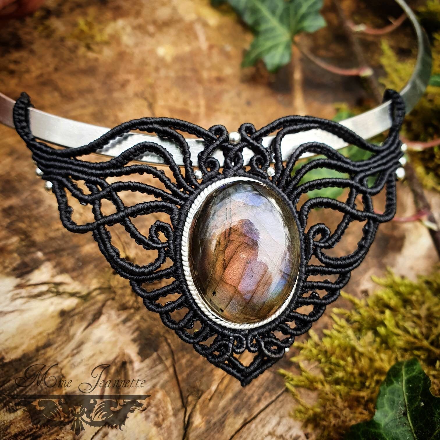 Collier plastron Labradorite et Torque Laiton Argenté- Collier Bohème, ethnique, Fusion, pagan style