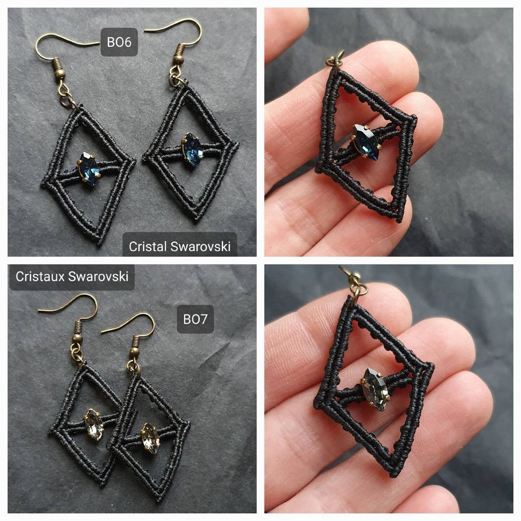 Boucles d'oreilles Micro-macramé noir