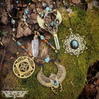 Pendentifs Géometrie Sacrée, Scarabée et Pierres fines - Micro-macramé - Médaillons ethniques, tribal, Bohème