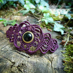 Bracelet et Boucles d'oreilles Onyx noir et Micro-macramé - Couleur Cerise noire - Bijoux Bohème, baroque, e-girl