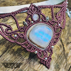 Colliers Torques Argenté, Plastron Micro-macramé avec Améthyste & Péristérite - Collier Féerique, psytrance, fusion, Bohème