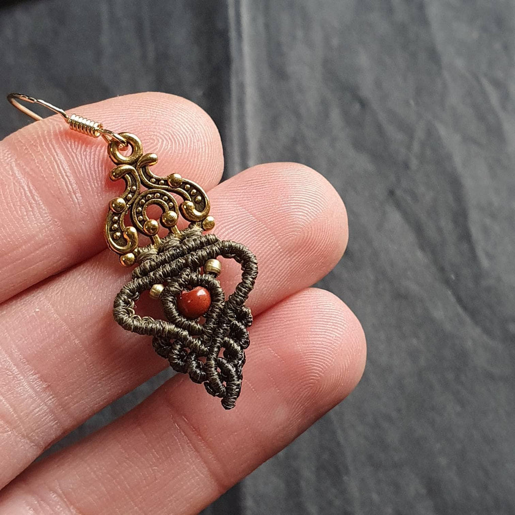 Bijoux Micro-Macramé Kaki et Vert Olive avec Jaspe Rouge et Cornaline