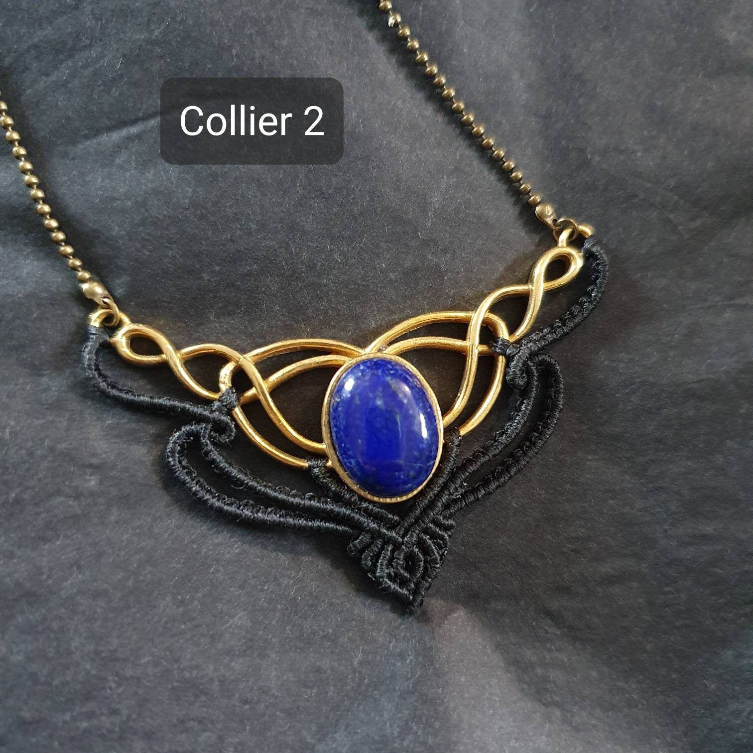 Bijoux Micro-Macramé noir et Lapis-lazuli