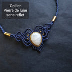 Bijoux Micro-Macramé bleu marine, Pierre de Lune et Agate
