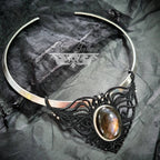 Collier plastron Labradorite et Torque Laiton Argenté- Collier Bohème, ethnique, Fusion, pagan style