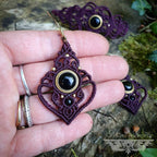 Bracelet et Boucles d'oreilles Onyx noir et Micro-macramé - Couleur Cerise noire - Bijoux Bohème, baroque, e-girl