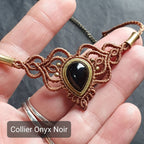Bijoux Micro-Macramé Marron et Onyx Noir