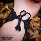 Bracelet Manchette Géométrique Labradorite bleue - Micro-macramé - Féerique, elfique, Bohème, boho chic, psytrance ,fusion