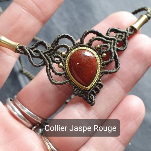 Bijoux Micro-Macramé Kaki et Vert Olive avec Jaspe Rouge et Cornaline