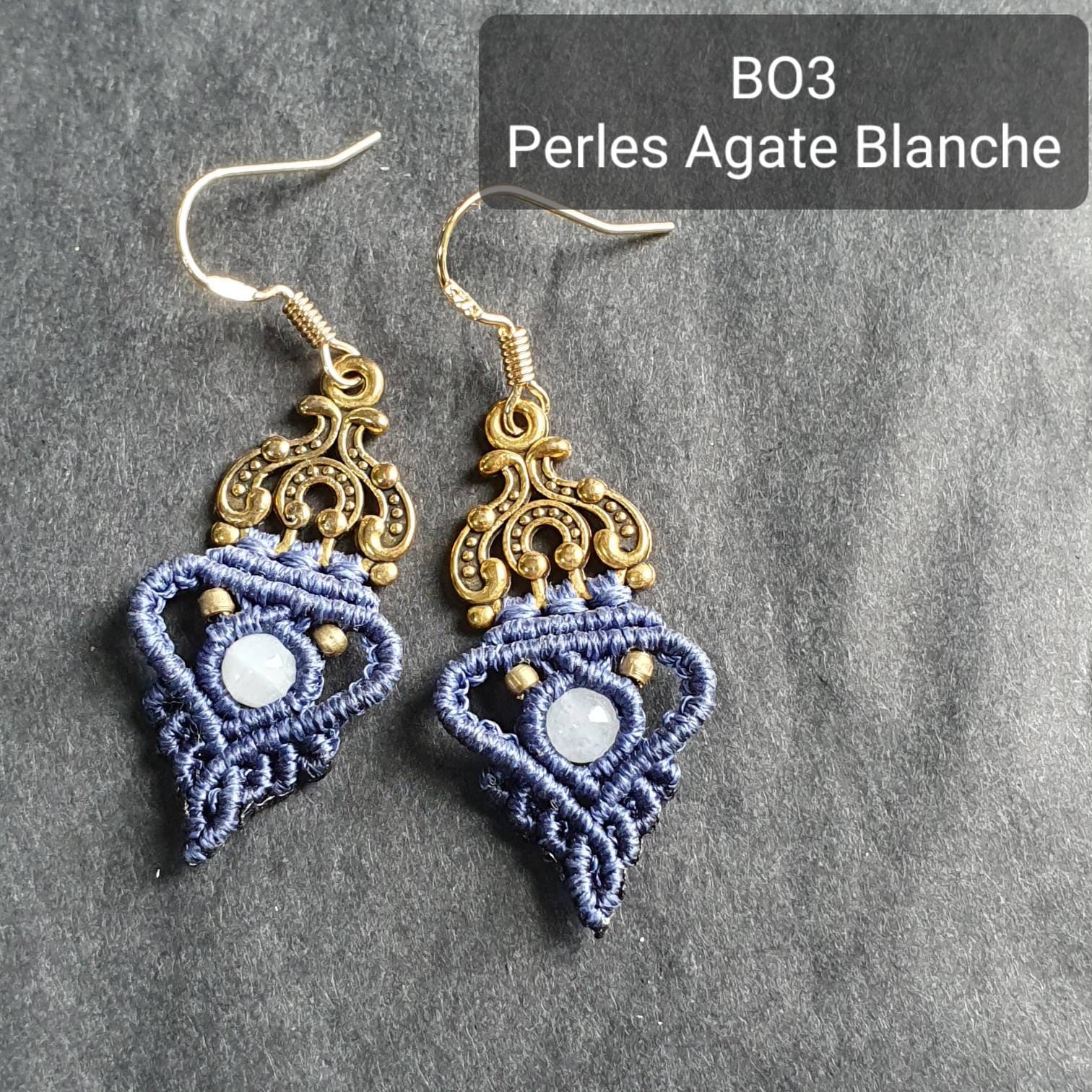 Bijoux Micro-Macramé bleu marine, Pierre de Lune et Agate
