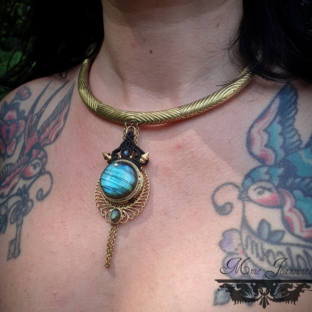 Colliers Torques Micro-macramé et pendentifs Labradorite - Collier Bohème