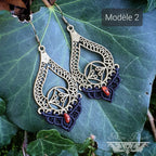 Boucles d'oreilles Micro-macramé noir - Lapis-lazuli, Améthyste, Jaspe Rouge, Chrysocolle - Boucles d'oreilles Bohème avec pierres