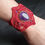 Bijoux Micro-Macramé rouge et Améthyste