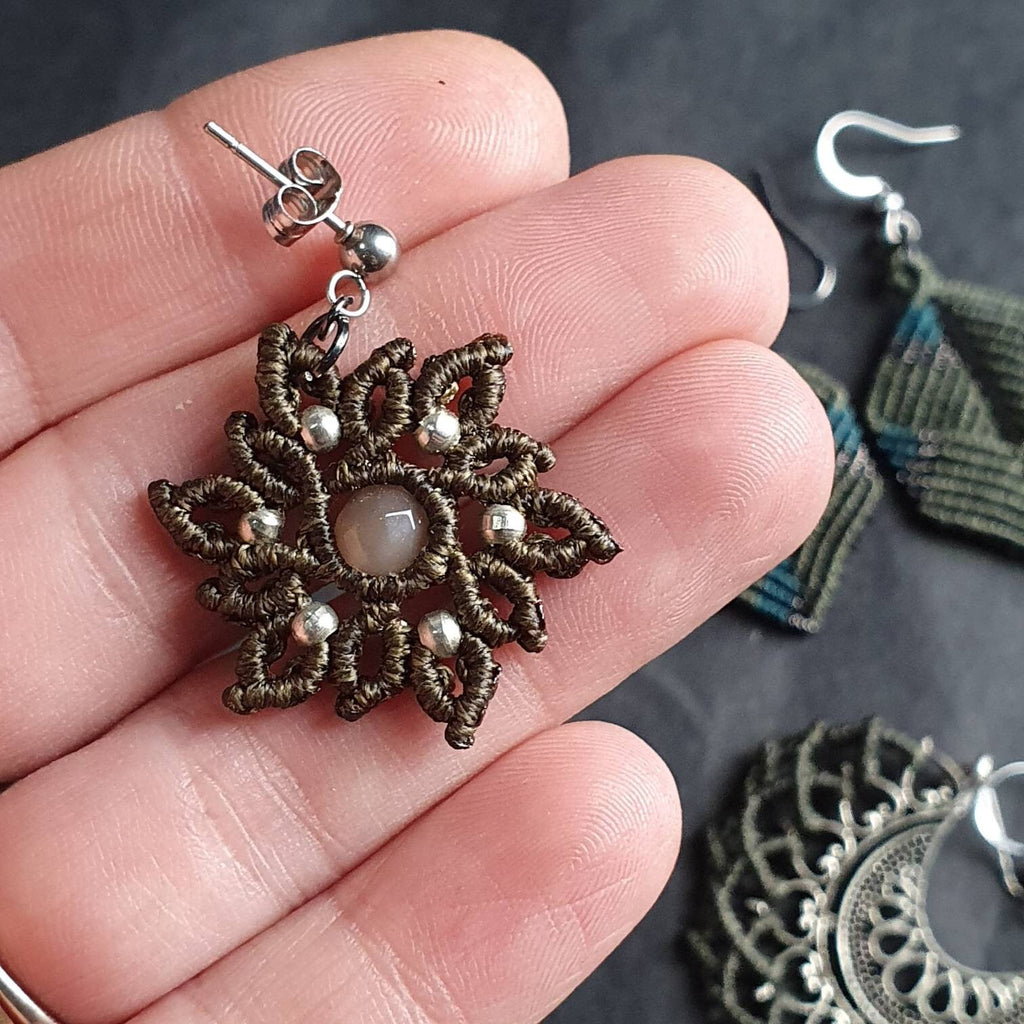 Bijoux Micro-Macramé Kaki et Améthyste