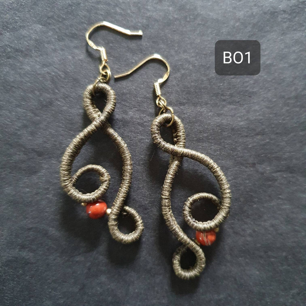 Bijoux Micro-Macramé Kaki et Vert Olive avec Jaspe Rouge et Cornaline