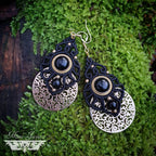 Parure Micro-macramé et Onyx Noir - collier et boucles d'oreilles Bohème