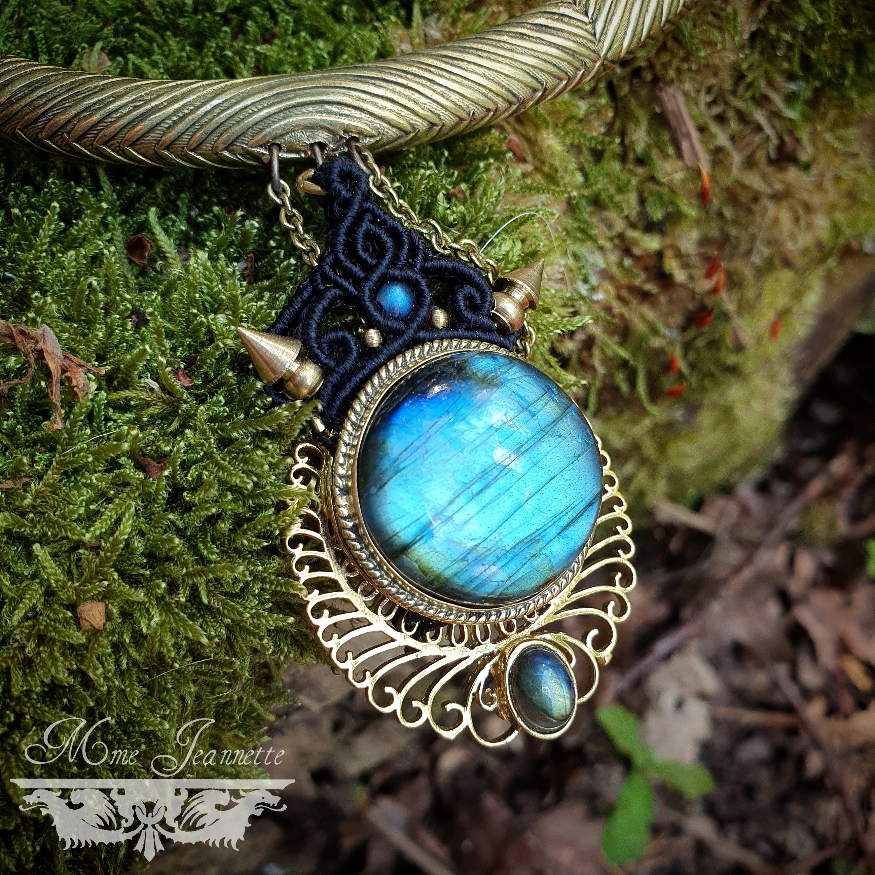 Colliers Torques Micro-macramé et pendentifs Labradorite - Collier Bohème