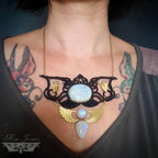 Collier Plastron Micro-macramé et Péristérite - Collier Bohème, collier ailes, déesse, tribal, ethnique