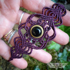 Bracelet et Boucles d'oreilles Onyx noir et Micro-macramé - Couleur Cerise noire - Bijoux Bohème, baroque, e-girl