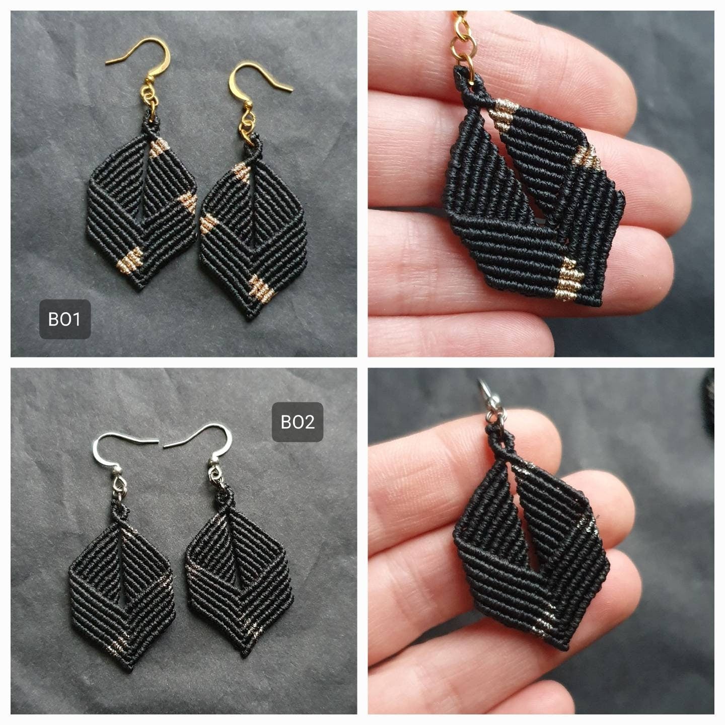 Boucles d'oreilles Micro-macramé noir