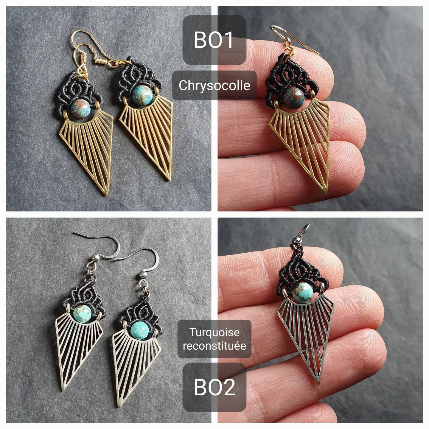 Bijoux Micro-Macramé Noir et turquoise