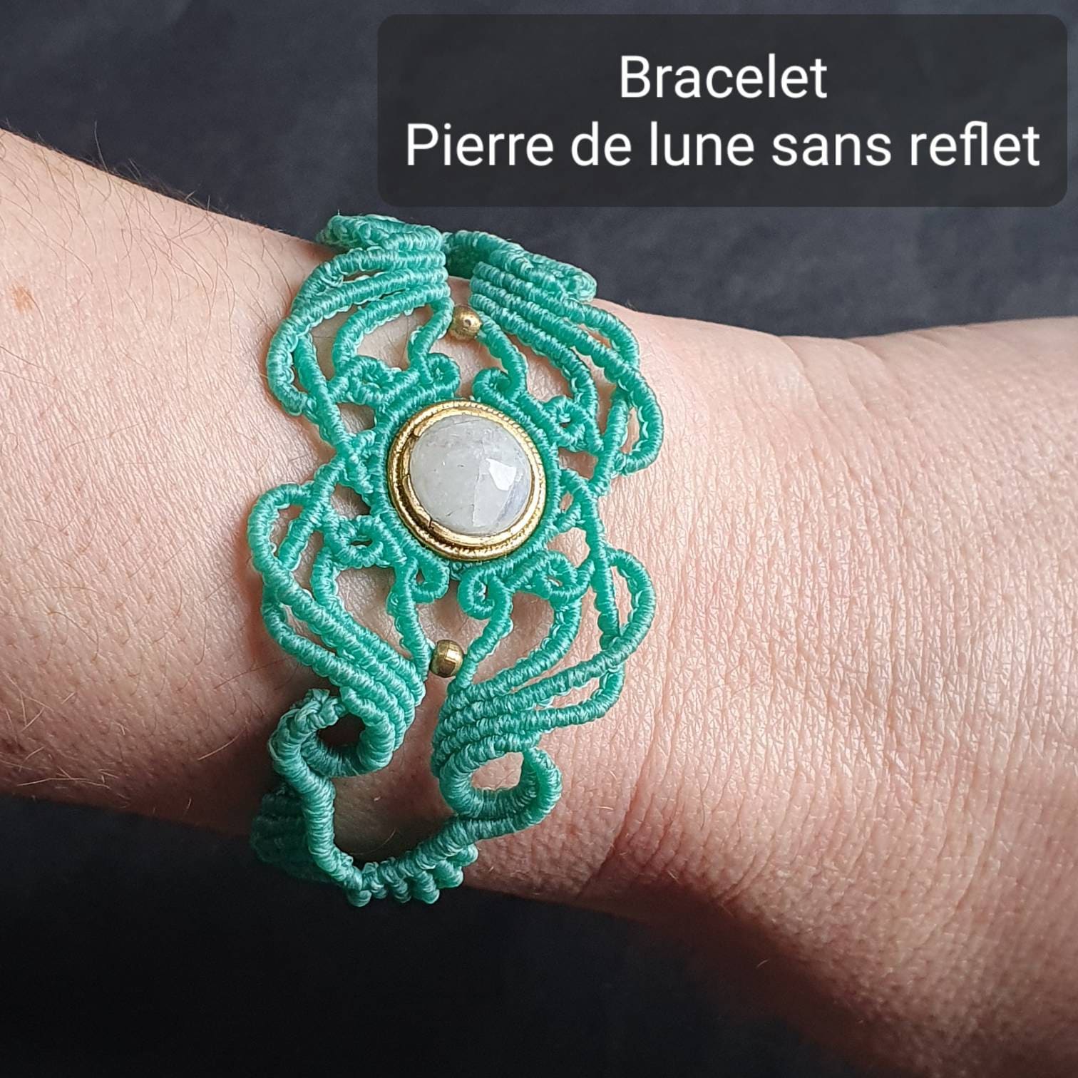 Bijoux Micro-Macramé bleu marine, Pierre de Lune et Agate