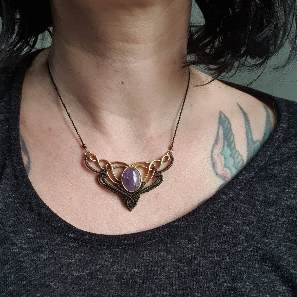 Bijoux Micro-Macramé Kaki et Améthyste