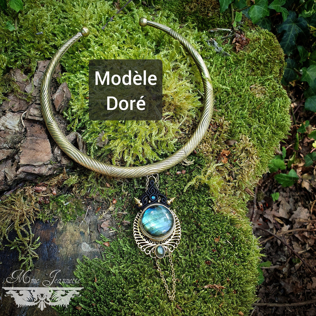 Colliers Torques Micro-macramé et pendentifs Labradorite - Collier Bohème