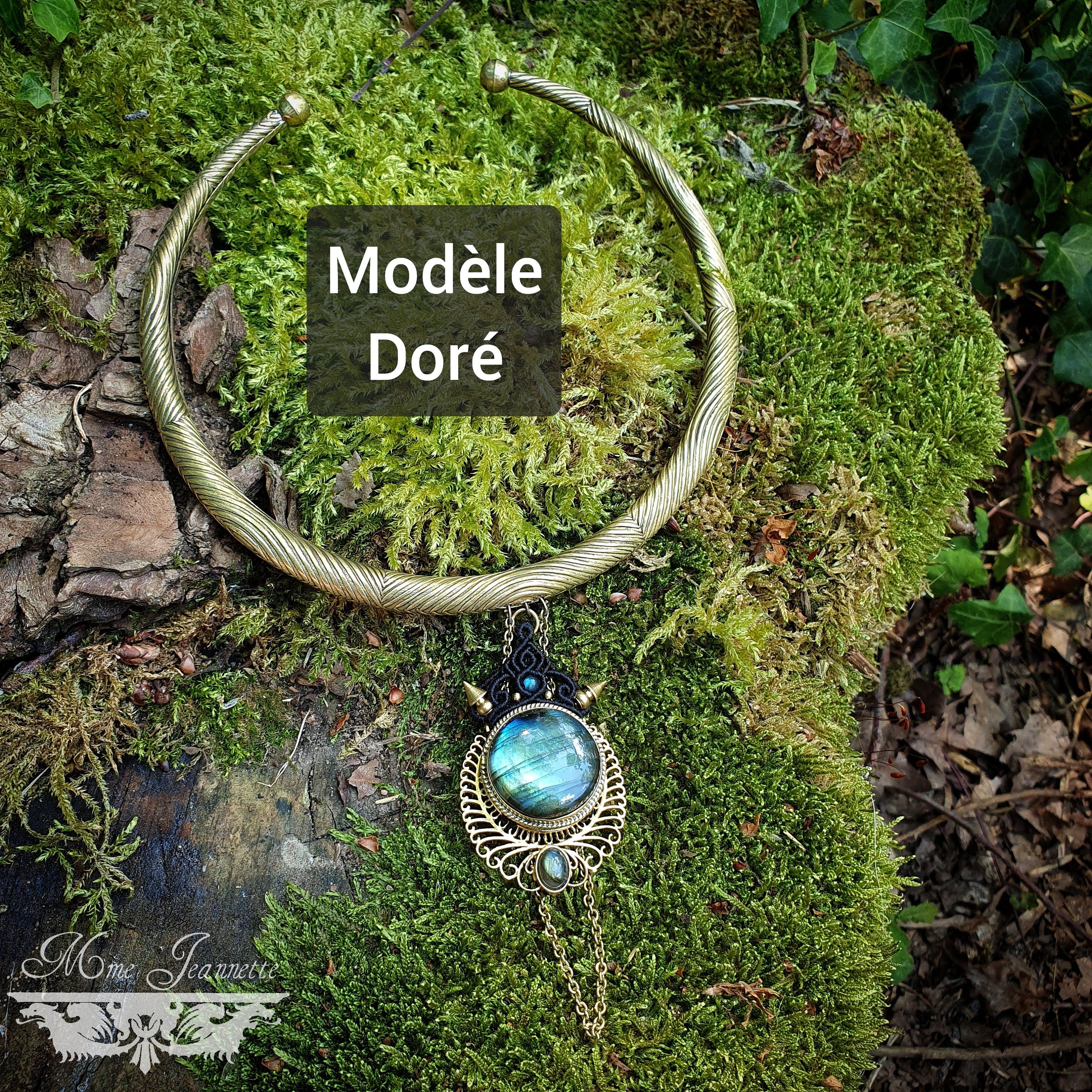 Colliers Torques Micro-macramé et pendentifs Labradorite - Collier Bohème