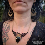 Parure Micro-macramé et Onyx Noir - collier et boucles d'oreilles Bohème