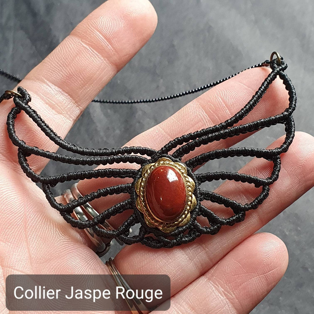 Bijoux Micro-Macramé Noir et Jaspe Rouge