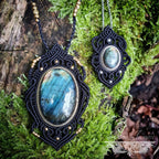 Pendentifs Labradorite et Micro-macramé noir - Bohème, boho chic, hippie, lithothérapie, tribal, wicca, pierre protectrice