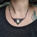 Bijoux Micro-Macramé bleu marine, Pierre de Lune et Agate