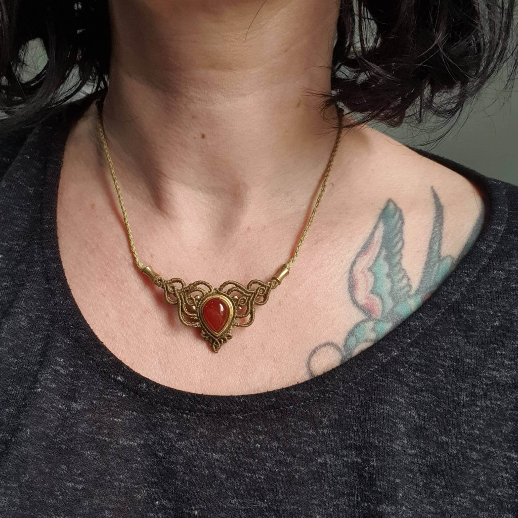 Bijoux Micro-Macramé Kaki et Vert Olive avec Jaspe Rouge et Cornaline