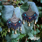 Boucles d'oreilles Micro-macramé noir - Lapis-lazuli, Améthyste, Jaspe Rouge, Chrysocolle - Boucles d'oreilles Bohème avec pierres