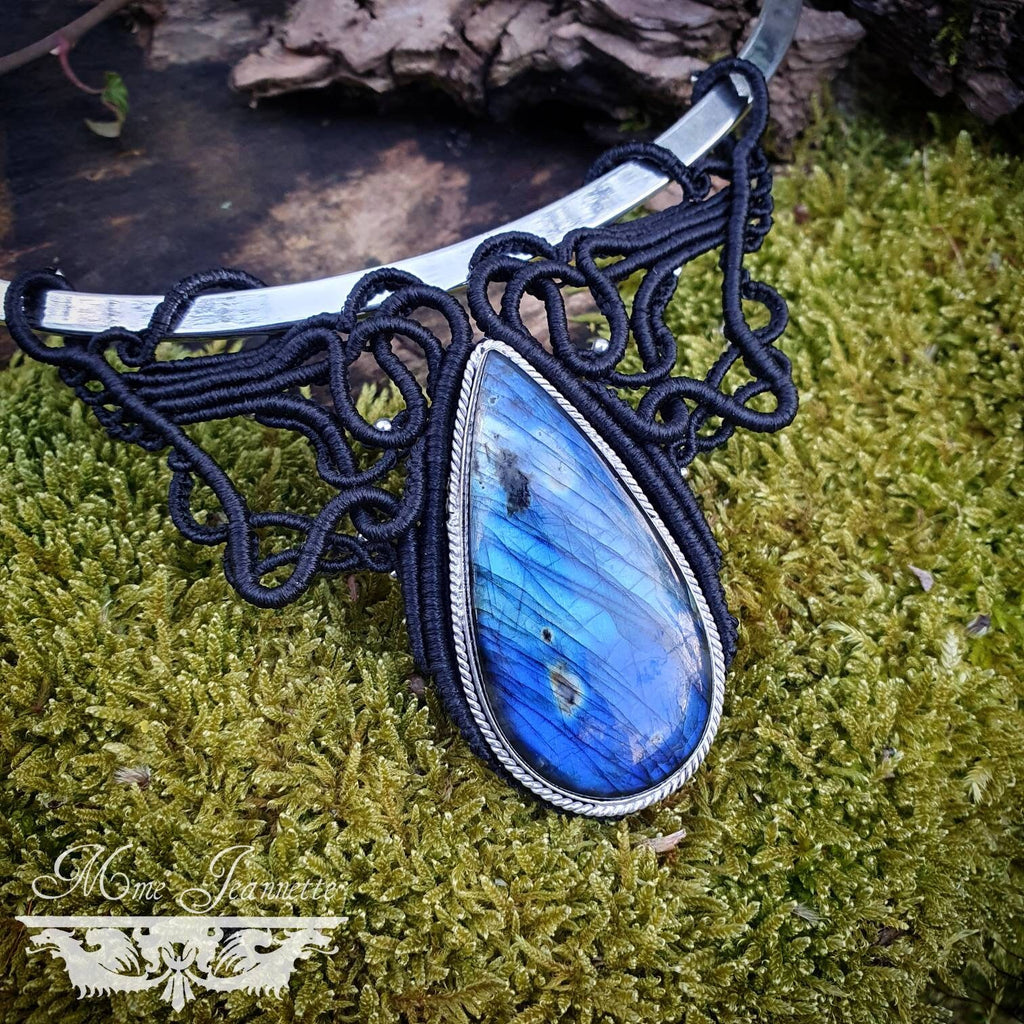 COLLIER MICRO MACRAME LABRADORITE GOUTTE