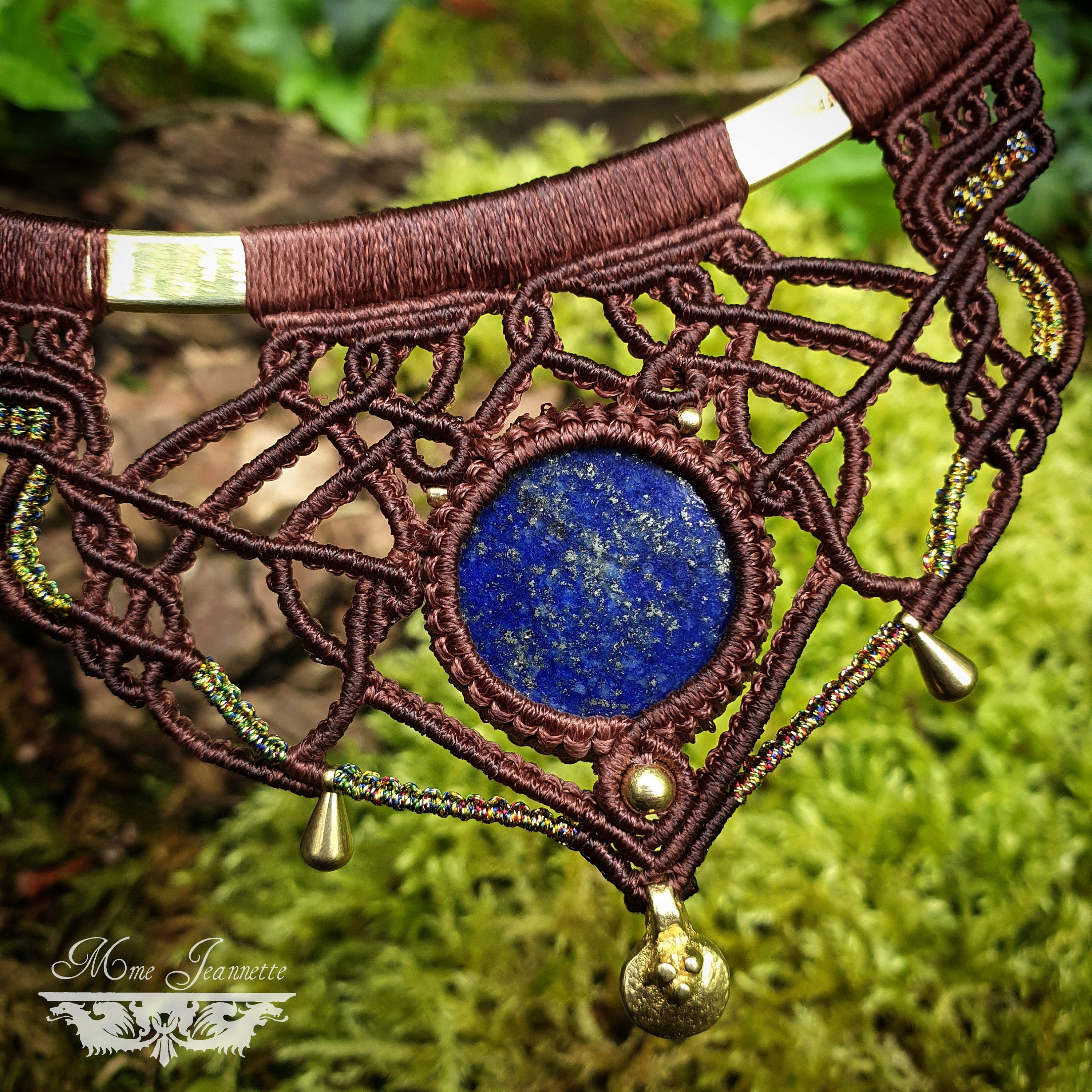 COLLIER MICRO MACRAME LAPIS LAZULI STYLE EGYPTIEN