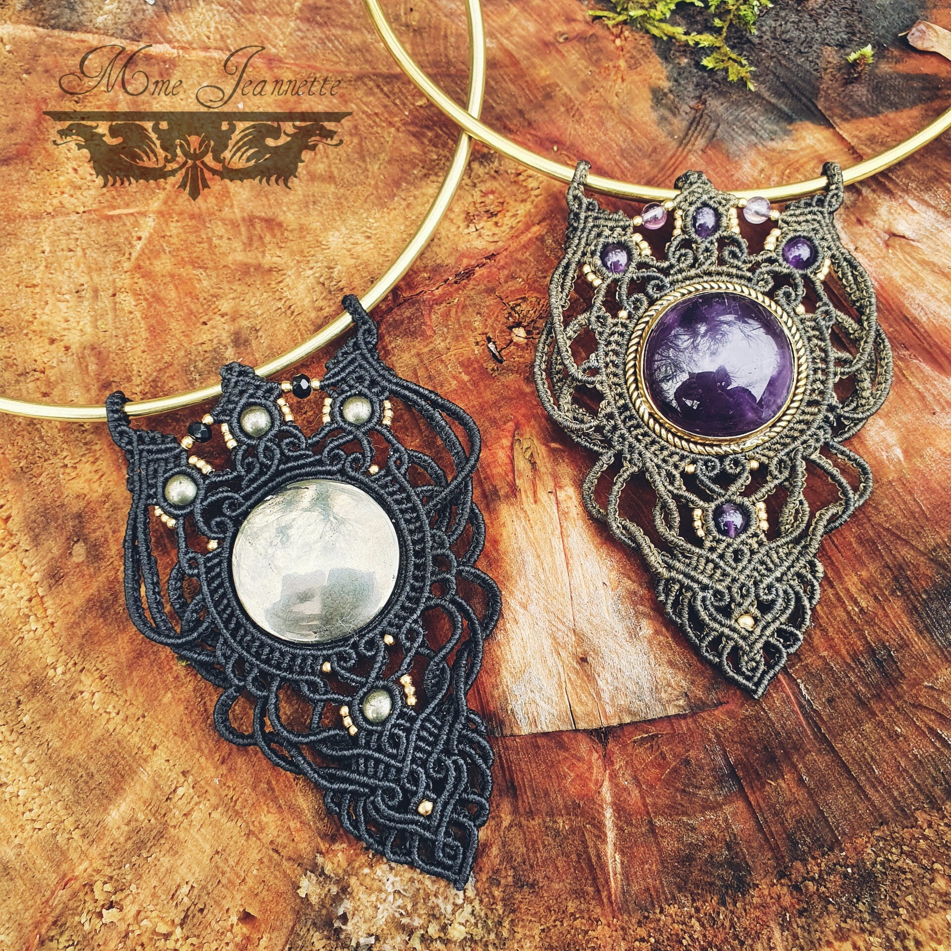 COLLIER MICRO MACRAME AMETHYSTE TORQUE PYRITE