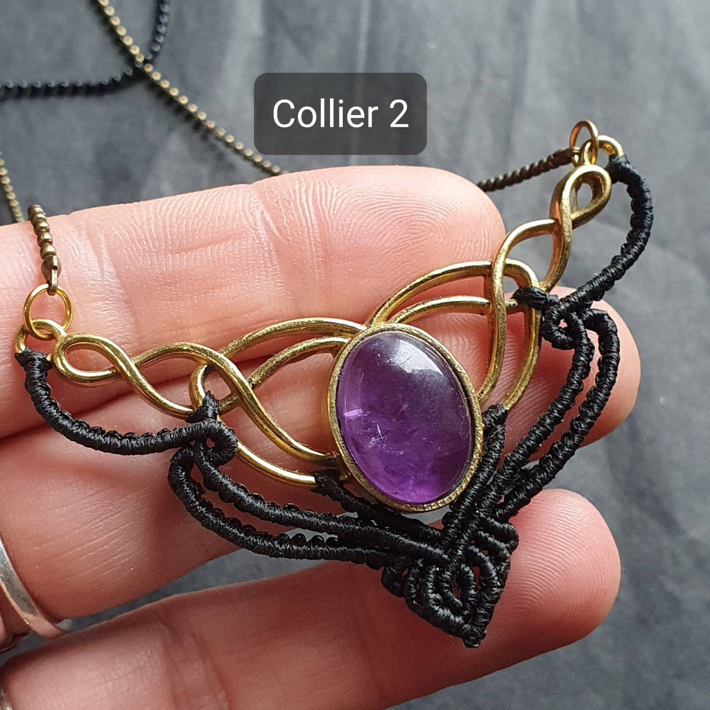 Bijoux Micro-Macramé noir et Améthyste