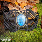 Bracelet Manchette Géométrique Labradorite bleue - Micro-macramé - Féerique, elfique, Bohème, boho chic, psytrance ,fusion