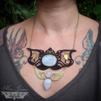 Collier Plastron Micro-macramé et Péristérite - Collier Bohème, collier ailes, déesse, tribal, ethnique