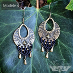 Boucles d'oreilles Micro-macramé noir - Lapis-lazuli, Améthyste, Jaspe Rouge, Chrysocolle - Boucles d'oreilles Bohème avec pierres